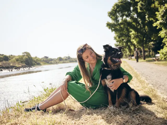 Balade avec son chien au chemin du halage - Pont-l'Abbé