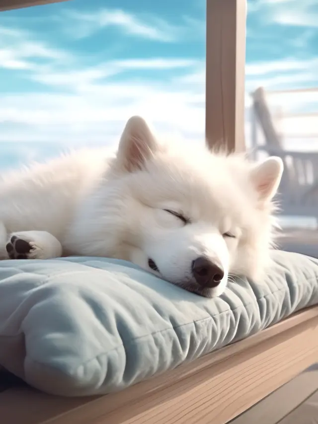 Chien Blanc Dort Coussin Mots Akita Dessus