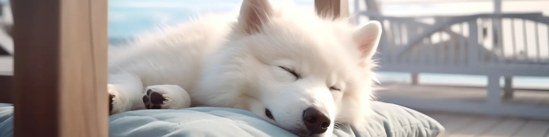 Chien Blanc Dort Coussin Mots Akita Dessus