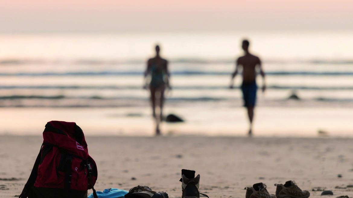 A seaside picnic after a day's walk.